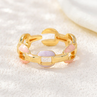 JS14 Kleurrijke Emaille Schakelring Open Ring 18K Goud Gegalvaniseerd Holle In elkaar grijpende Druppel Olie Verstelbare Cuff Ring Dames Vinger Sieraden