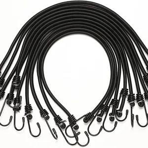 Hot Selling Black Bungee Cord With Hooks 24" Heavy Duty Bungee Cords With Durable Metal Hooks Bungee Cords Heavy Duty Outdoor