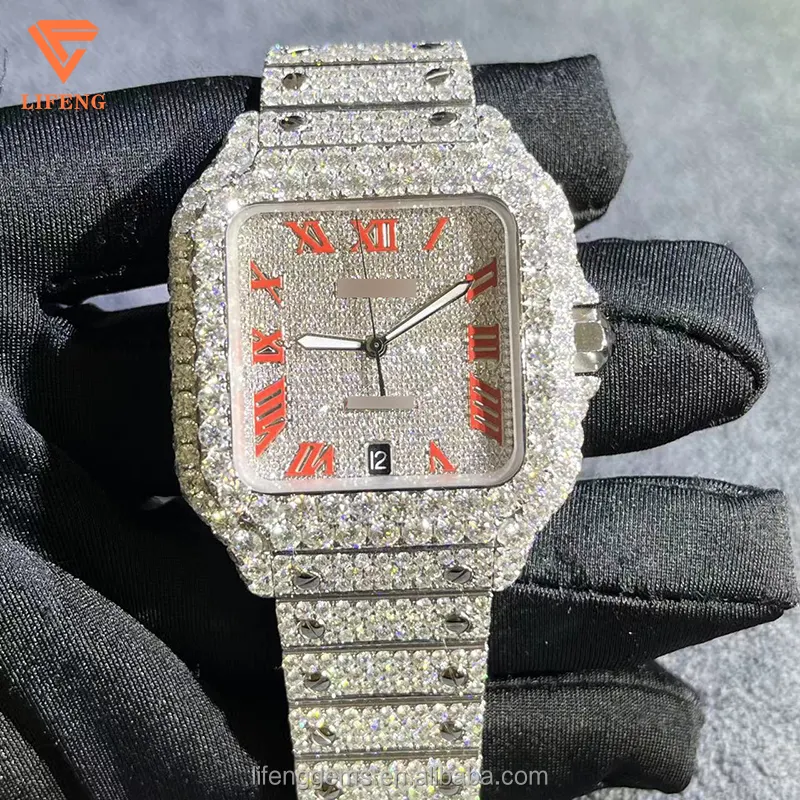 Horloge Luxe Ice Out Hand Ingelegd Moissanite Lab Diamond Horloge Custom Elke Luxe High End Horloge Met Mechanicai