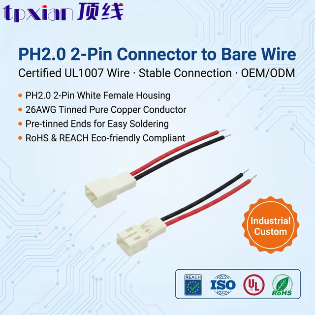 JST PHMR-02V Mating Plug Housing Harness 2P 2.0mm Pitch 26AWG Tinned Tail