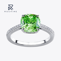 Bague Rochime en argent sterling 925 avec pierre précieuse verte taille coussin, zircon cubique 5A, bijoux de mode pour femme