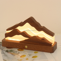 Magnifiques lampes décoratives de montagne, petites, rechargeables par USB, veilleuses à base en bois, lampes LED en acrylique, lumières tactiles à piles
