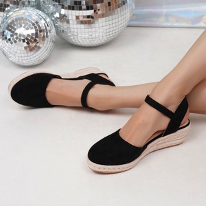 Black Suede Bohemian Wedges <b>Sandals</b> <b>Closed</b> <b>Toe</b> Platform Rubber Outsole Buckle Closure <b>Summer</b> Women's Shoes Lightweight - Product Image 4