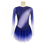 Robe de patinage artistique à manches longues dégradé violet-bleu, jupe à dos ouvert ovale large pour filles adultes, compétition et performance