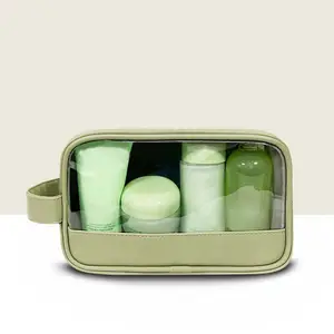 Leather Makeup Bag Travel Case Storage Trendy Makeup Bag 2024 Clear Window Water And Stain Proof Fashion Cosmetics Bag Casual