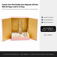Boîte magnétique double porte rose sur mesure de luxe, scène artistique en papier 3D, carton rigide pour marque cosmétique, marché américain, nouveau design