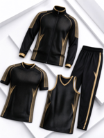 Maillot de football personnalisé par sublimation, survêtement en polyester à fermeture éclair intégrale, finition dorée, tenue d'équipe multisports OEM