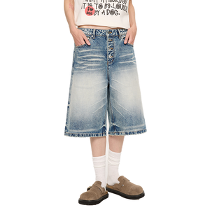 Nuovo arrivo all'ingrosso di alta qualità custom jorts casual jeans larghi hip hop pantaloni <span class=keywords><strong>corti</strong></span> <span class=keywords><strong>Bermuda</strong></span> pantaloncini in denim da <span class=keywords><strong>uomo</strong></span> - Product Image 3