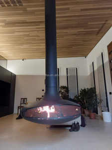 Poêle à <span class=keywords><strong>bois</strong></span> rond suspendu extérieur en acier au carbone couleur noire cheminée montée sur le <span class=keywords><strong>toit</strong></span> du jardin - Product Image 2