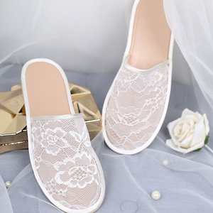 Fashion Wedding Morning Female Bridesmaid Lace Mesh Summer Indoor White Bride <b>Slippers</b> - Product Image 2