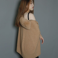 Mode Lâche Amovible Col Fourrure Cape Tricoté Poncho Top Chandails pour Femmes Dames