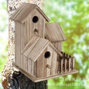 Wooden Bird House Pine Outdoor Hanging Feeder Durable Rectangle Shape For <b>Gardens</b> Offices And More - Product Image 2