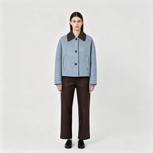 Manteau d'hiver pour femme en mélange de laine 61% et d'alpaga Suri 31%, col en cuir court, veste décontractée surdimensionnée - Product Image 1