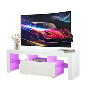 Modern LED TV standı 60/65/70 inç TV, renk değiştiren aydınlatma, beyaz TV standı genel amaçlı eğlence merkezi,