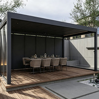 Hoge kwaliteit gazebo pergola met gemotoriseerd lamellen dak, waterdicht met zonwering voor balkon & tuin terras 3x4m