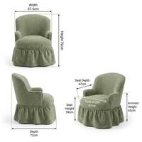 Fauteuil d'appoint carré moderne écologique vert sauge avec accoudoirs roulés, base à jupe plissée, siège rembourré épais et éponge capitonnée