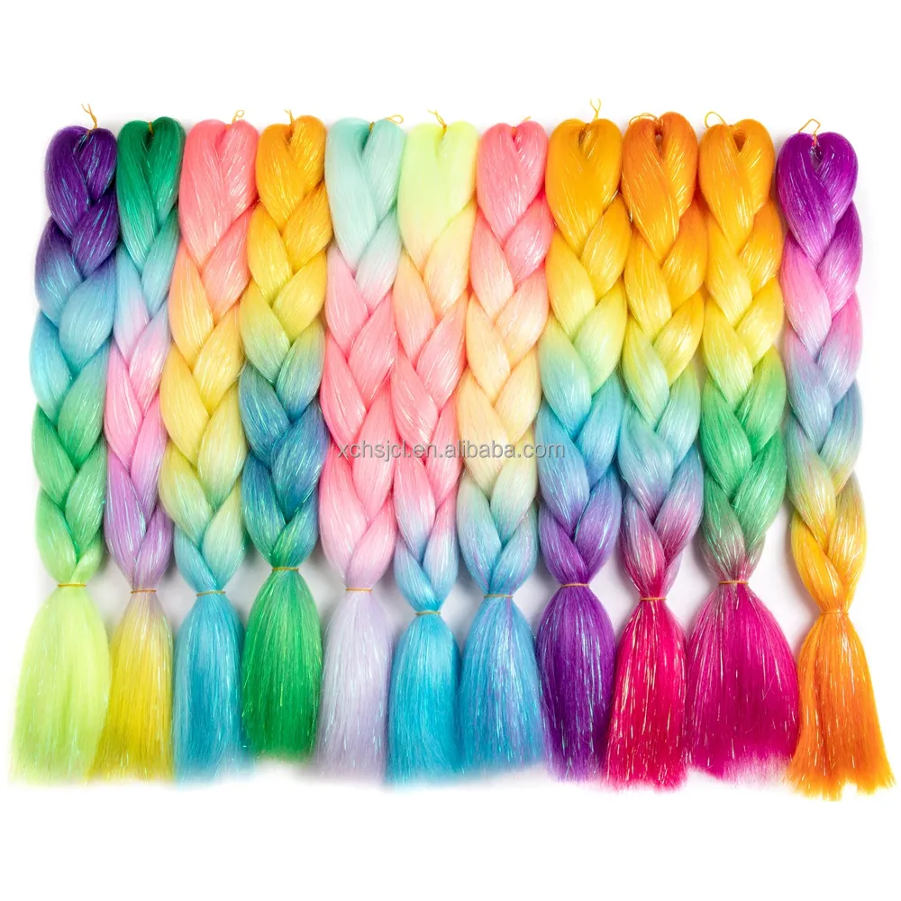 Wholesale Synthetic Tinsel Glowing Jumbo Braids Synthetic jumbo braiding hair with Tinsel