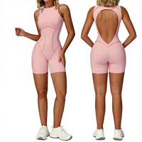 Combinaison de yoga sans manches et dos nu pour femme, avec logo personnalisé, en Spandex/Nylon, anti-transpiration, sans couture, rayée, pour l'été, la gym et l'entraînement