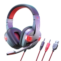 Headset Game dengan mikrofon, headphone Game lampu LED untuk Xbox PS4 PS5 peredam kebisingan 7.1 Stereo HiFi Game komputer