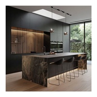 Meubles de cuisine de style européen, modulaires, intelligents, en bois noir, entièrement en panneaux stratifiés, design de cuisine