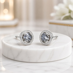 925 Sterling Silver Natural Salt and Pepper Diamond Stud <b>Earrings</b>, Round Cut Grey Diamond with Milgrain <b>Halo</b>, Dainty for Women - Product Image 2