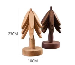 Sous-verre isolant en bois de hêtre résistant à la chaleur, forme géométrique sculptée, écologique, durable, décoration intérieure - Product Image 2