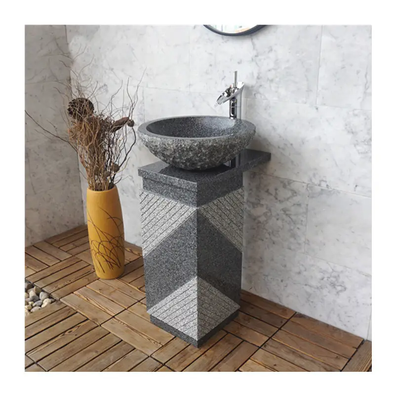 Bağlantısız granit ayaklı lavabo taş banyo lavabo granit çiftlik yıkama demir raflı stand metal raf