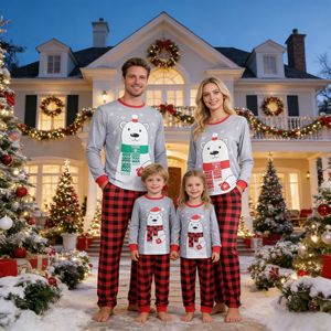 <span class=keywords><strong>Pigiami</strong></span> coordinati genitore-figlio con stampa orsetto For Wish <span class=keywords><strong>Home</strong></span> Wear, morbidi, stile Europa America, edizione limitata natalizia, disponibili. - Product Image 2