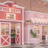 Maison de jeu en bois personnalisée pour enfants, thème petite ville, pour jeu de rôle commercial en intérieur, avec caserne de pompiers et café, pour parc d'attractions pour enfants