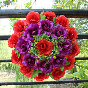 Couronne de fleurs artificielles en tissu bon marché, couronne de roses ouvertes pour la décoration funéraire de Pâques - Product Image 6