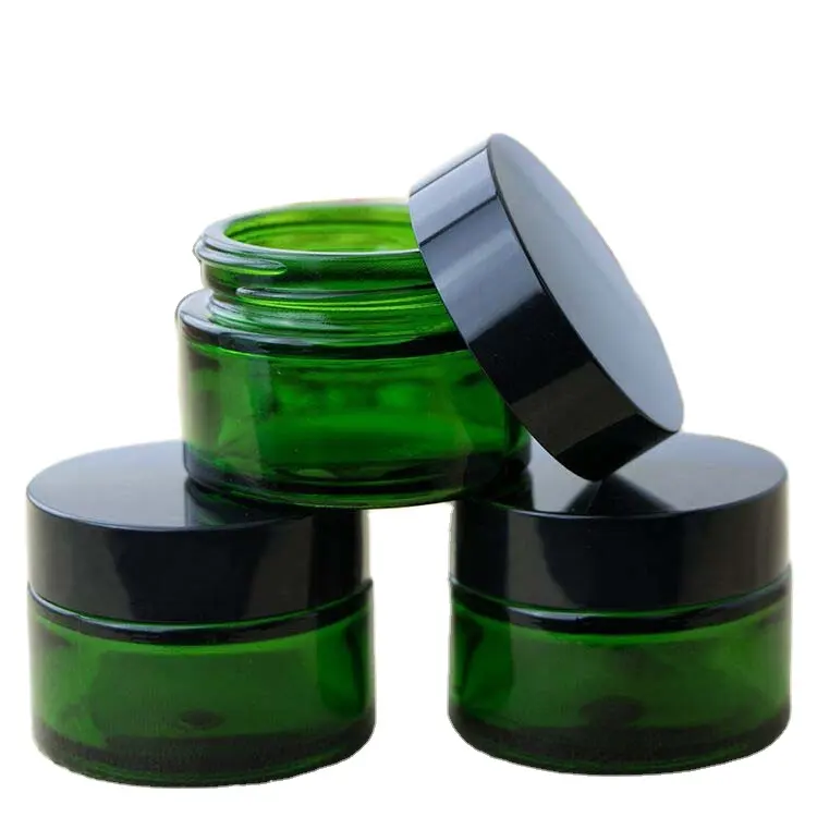 Pot en verre vert vide rechargeable pour crème de soin du visage, contenant cosmétique, 2 pièces, 30ml 50ml, vente en gros