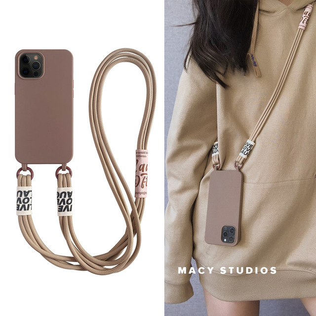 Crossbody Necklace Strap Lanyard Plain Silicone Case with Shockproof Design 14/13/12/11 Pro Max/XR/X/8/7 Plus SE2022