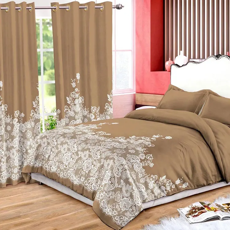 Bindi conjunto de cortinas para cama e cortina, conjunto digital personalizado 3d com estampa floral, 6 peças, cortinas para blackout, com folha para sala de estar