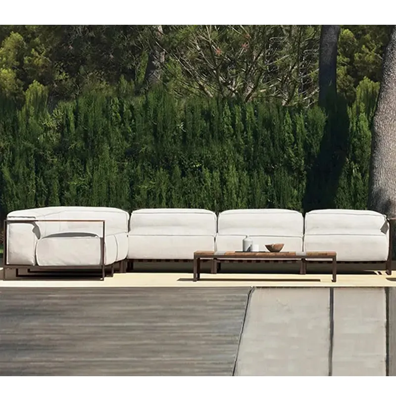Moderno 4 piezas de lujo al aire libre muebles de salón conjunto de todo tipo de clima a prueba de herrumbre de aluminio y mimbre para el porche del hotel o jardín