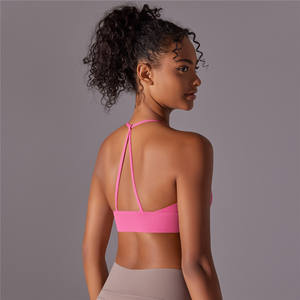 YS026 soutien-gorge de yoga en nylon double face pour femmes solide brossé belle sangle croisée sport course haut de fitness XL actif imprimé moyen - Product Image 3