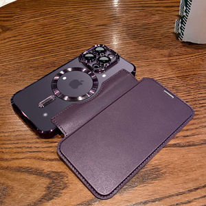 Étui de téléphone à clapet créatif pour iPhone 17 16 Promax, étui en cuir TPU magnétique plaqué avec emplacement pour carte pour <span class=keywords><strong>Samsung</strong></span> S25 Ultra S24FE - Product Image 2