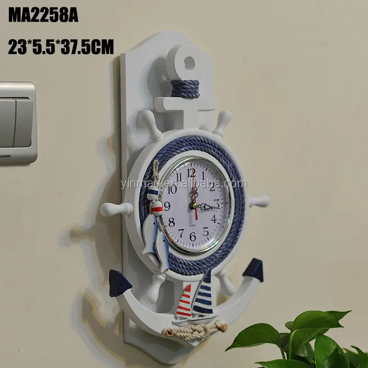 Ancre de bateau et horloge murale de roue, antiglisse à la main, blanc, 22x5x32cm