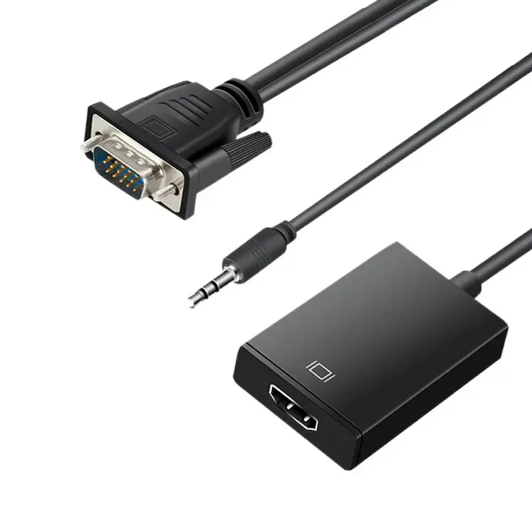 Adaptateur de convertisseur de câble 1080P 60Hz Full HD VGA mâle vers HDMI femelle PVC noir