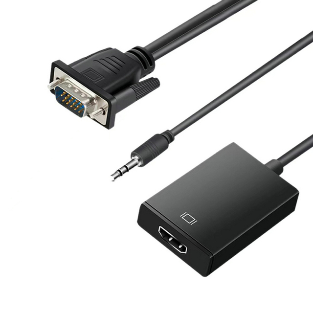 Black PVC 1080P 60Hz Full HD VGA Male to HDMI Female Cable Converter Adapter Home Audio Monitor Projector iPod Speaker Stock