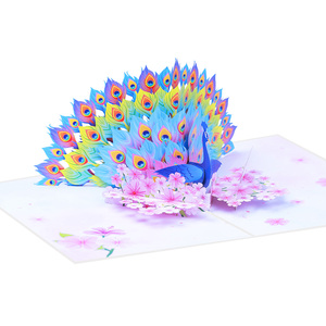 Tarjeta de Felicitación 3D Pop-up de <span class=keywords><strong>Cumpleaños</strong></span>, Hecha a Mano, Nuevo Diseño, Arte de Pavo Real Coleccionable, Papel Multicolor, Artesanía - Product Image 3