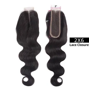 New Arrival Hot Selling Kim K 2x6 Lace ClosureBrazilian One Donor Virgin Human Hair 2*6 Lace Closure 2x6 Swiss Lace Closure