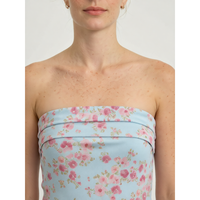 Robe longue en mousseline de soie bleu clair à imprimé floral numérique, sans bretelles, avec taille naturelle, pour femme, idéale pour les soirées et les fêtes, lavable