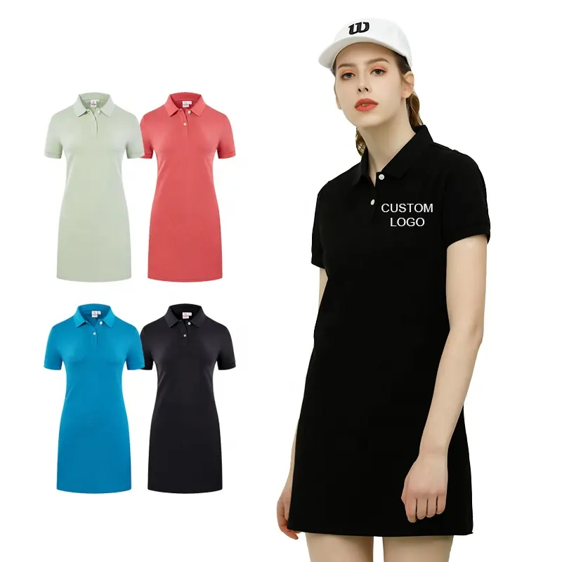 Wholesales Fashion 100% cotton Custom designed Logo polos Short Sleeve woman casual polo dress