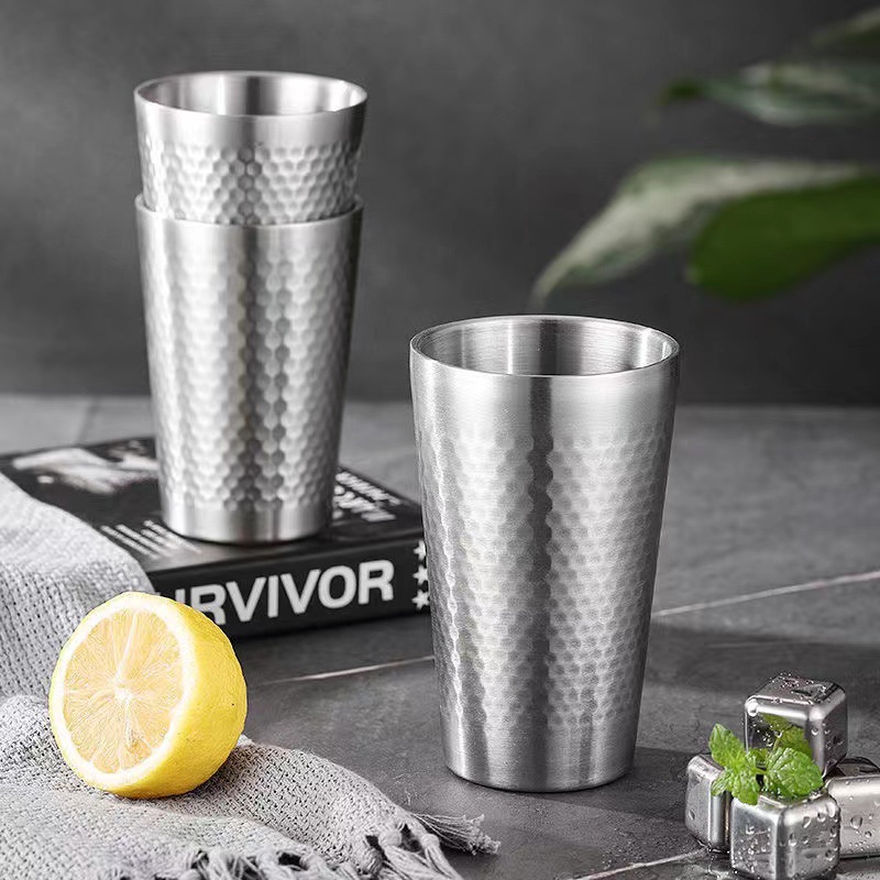 Taza Martillada de Doble Capa 304 - Color Natural