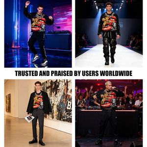 T-Shirt da Uomo a Maniche Lunghe con Grafica Vintage Saint, Stile Streetwear, Effetto Invecchiato, Collo Tondo, Decorazioni in Strass, Modello Corto - Product Image 4