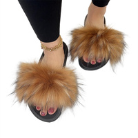 Femmes chaudes fausse fourrure de renard pantoufles fourrure diapositives femme intérieur tongs décontracté fourrure de raton laveur sandales fourrure moelleux chaussures en peluche