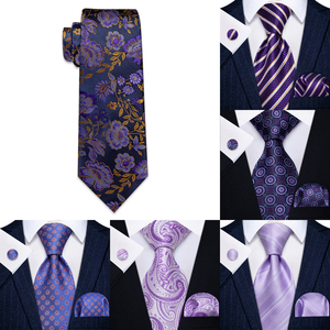 Cravates pour hommes, violettes, rayées, paisley, florales, pour mariage, fête, décontractées, jacquard, <span class=keywords><strong>3D</strong></span>, pochette de costume, boutons de manchette, cadeau, dropshipping - Product Image 2