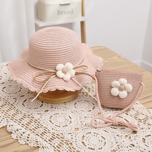 Children's <b>Hat</b> Girl's Summer Fisherman <b>Hat</b> <b>Straw</b> <b>Hat</b> Bag Two-piece Set of Cute Flowers Sunblock Sun Caps - Product Image 4