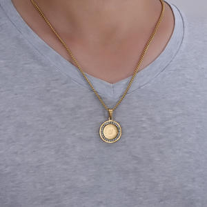 <span class=keywords><strong>Collier</strong></span> personnalisé en acier inoxydable avec pendentif rond en métal, zircon islamique, <span class=keywords><strong>collier</strong></span> musulman arabe pour femmes et hommes - Product Image 2