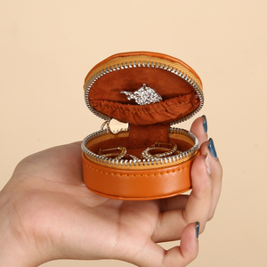 Custom Logo PU <b>Leather</b> Velvet Jewelry Box Organizer Portable Travel Case for Necklaces Earrings Rings with Zipper - Product Image 3